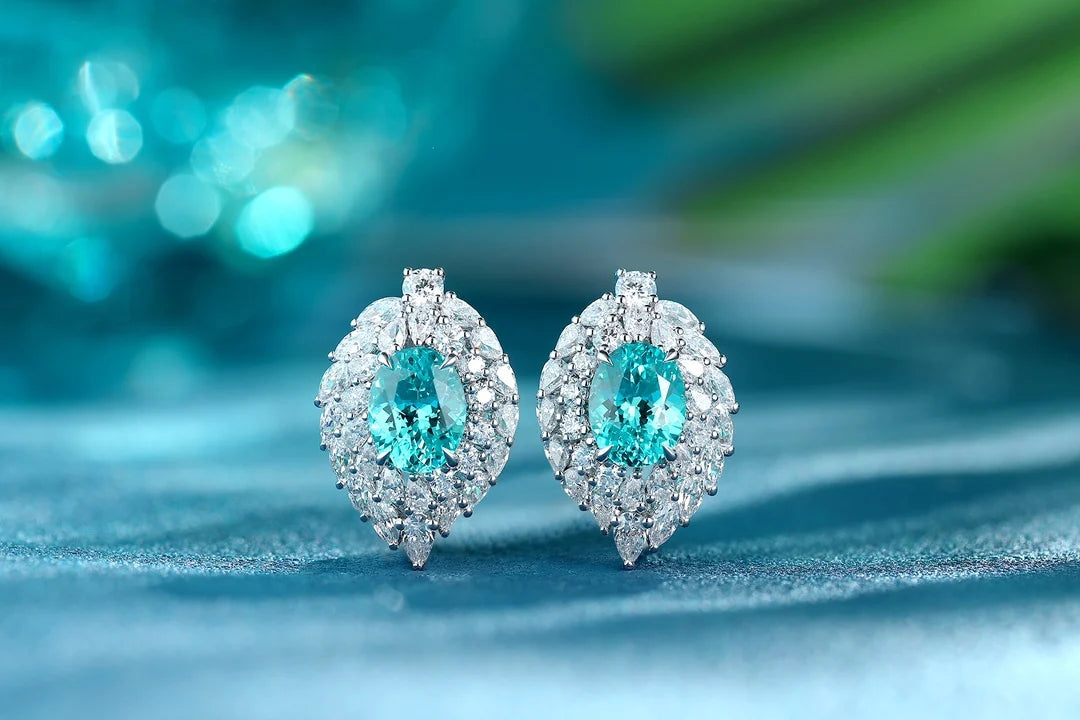 Gemfiori Anster High Quality S925 Lab Grown Paraiba Earring Stud Dainty Gemstone Stud Earrings for Women Daily Wear Gift