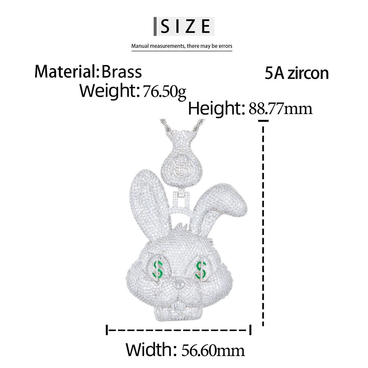Luxury Iced Out Money-obsessed Rabbit Pendant Hip Hop Jewelry Gold Plated Brass AAAAA CZ Diamond Money Bag Bail Cartoon Pendant
