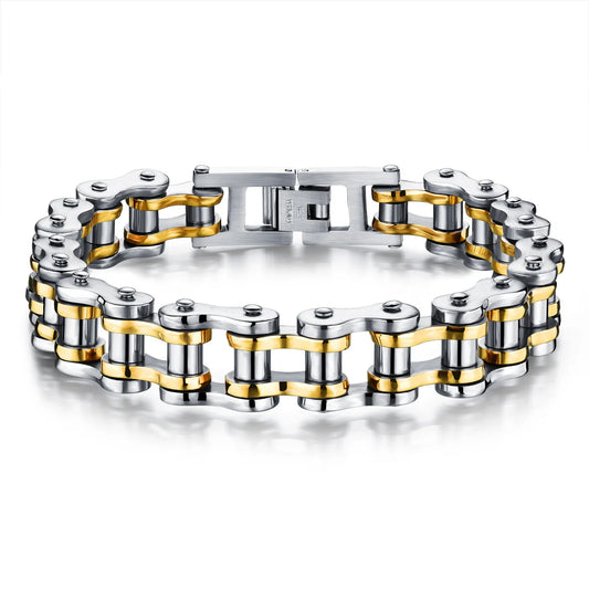 Men's Stainless Steel Trendy Geometric Rock Motorcycle Chain Bicycle Bracelet for Party