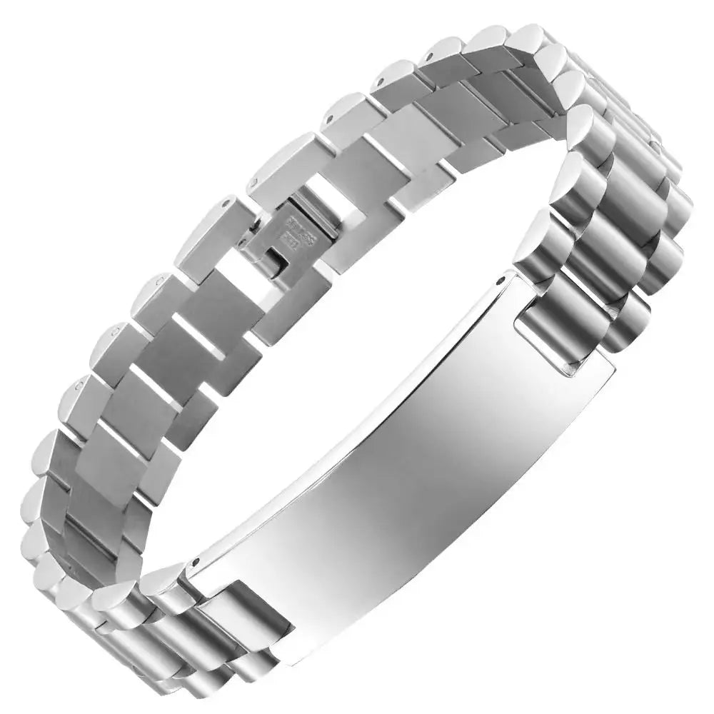 REBEL FASHIONISTA Simple Adjustable Men's Classic Waterproof Stainless Steel Chain & Link Bracelet with Custom Name Engraving for Anniversary Gift