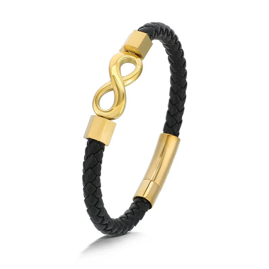 KALEN 210mm Vintage Stainless Steel&Cowhide Infinity Mark Bracelet
