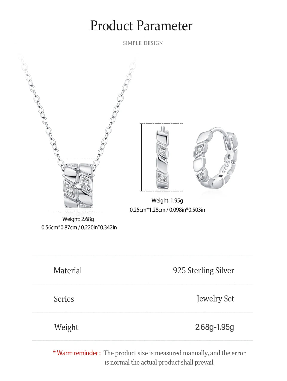 S&S 925 Sterling Silver CZ Barrel Bead Necklace & Hoop Earring Set – Collection