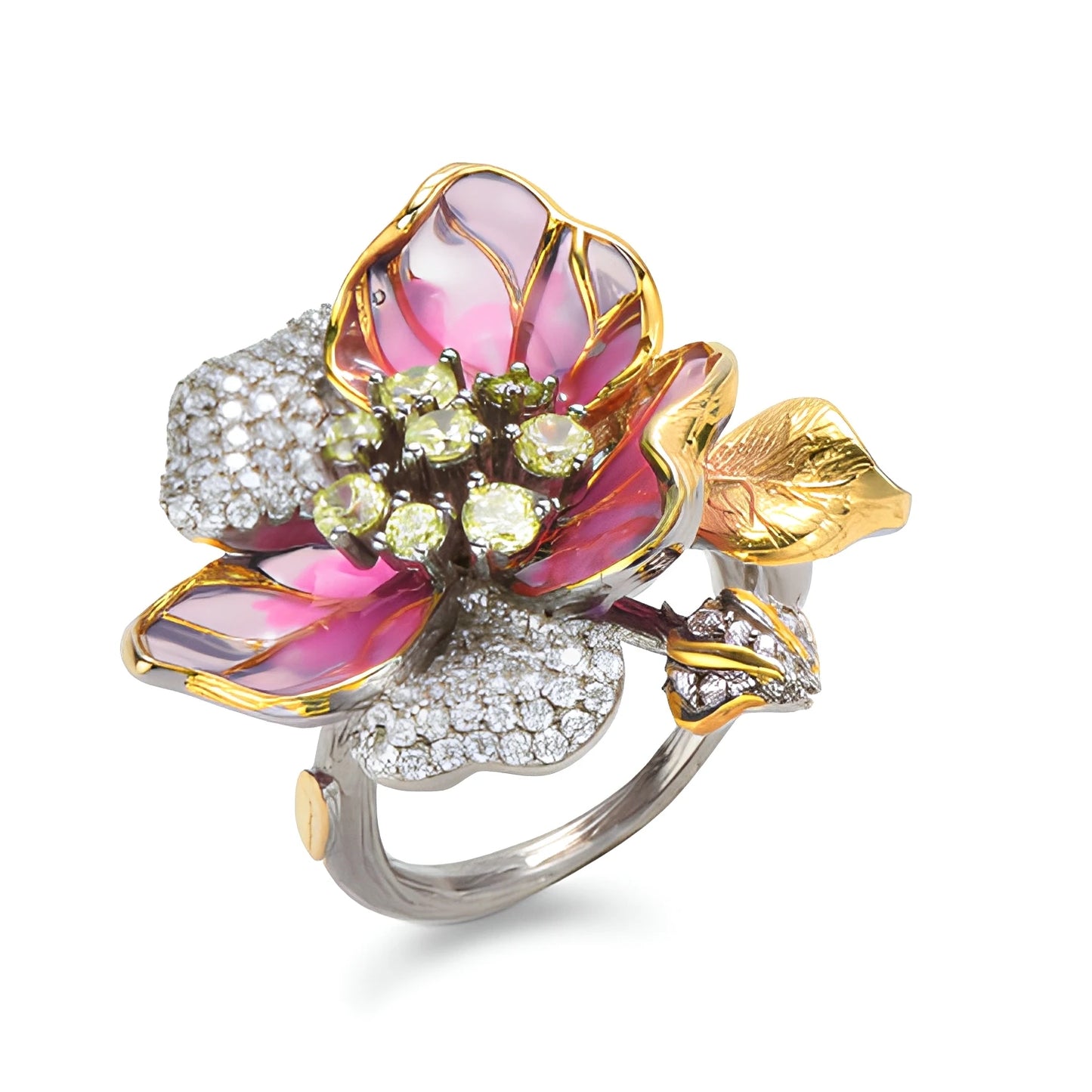 Gold Jewelry Engagement Wedding Ladies Rings Latest Design Flower Enamel Rings