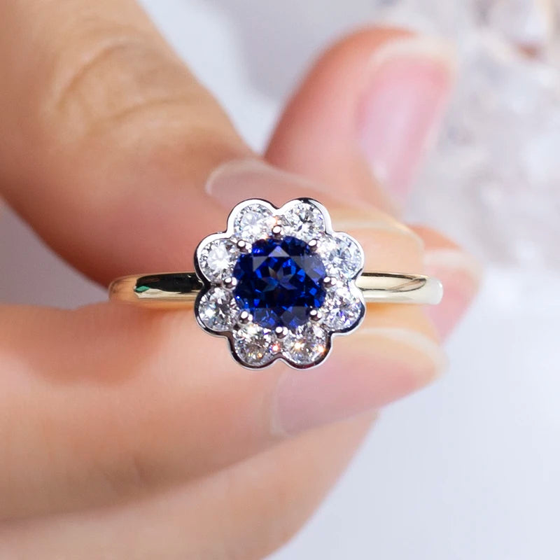 Messi Jewelry Custom Jewelry MSR-1546 9k Yellow Gold Engagement Ring Lab Grown Sapphire Ring