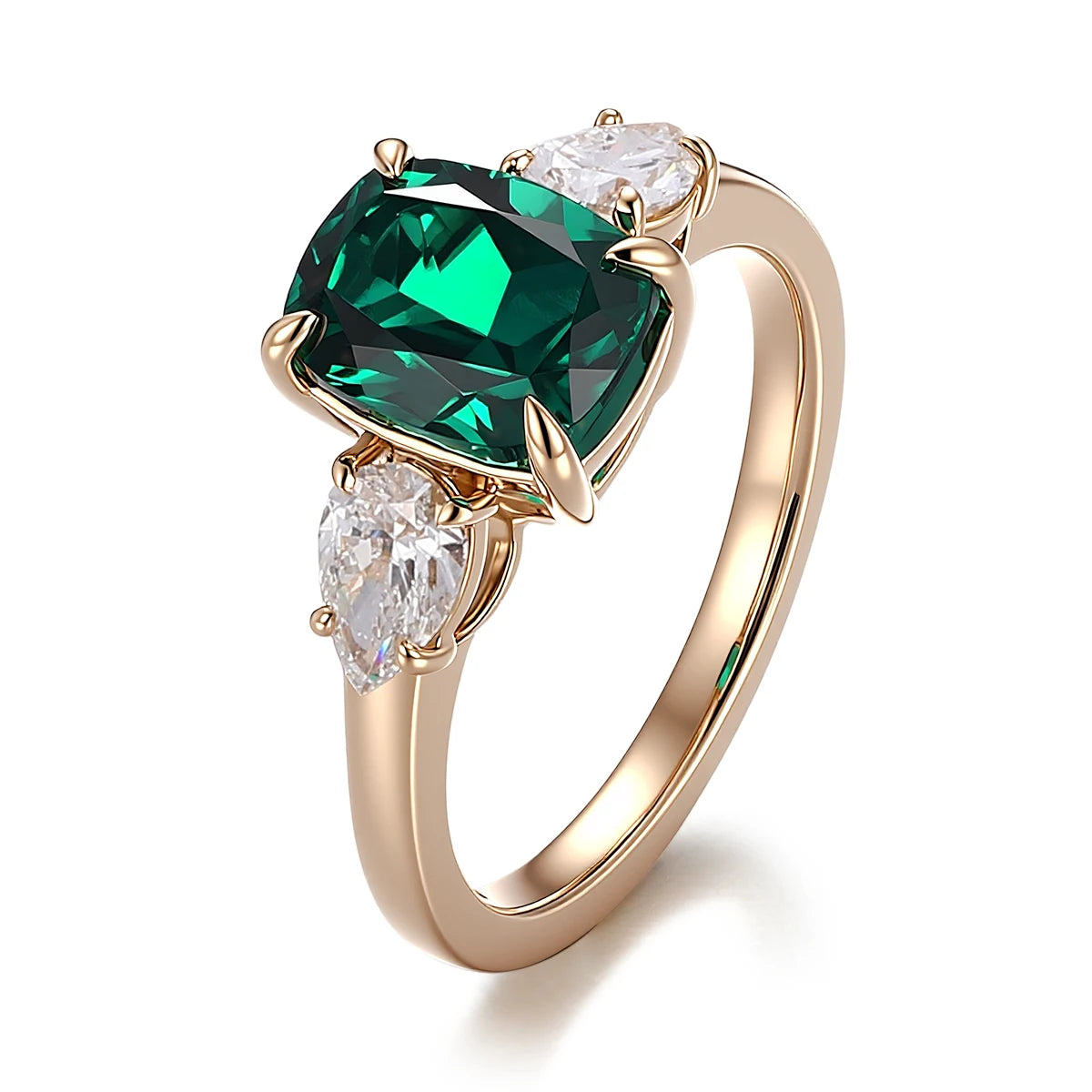 Gemfiori Fashion Jewelry 3CT Lab Grown Emerald Ring 7*9mm Cushion Cut Lab Grown Emerald 18k Yellow Solid Gold Engagement Wedding Ring