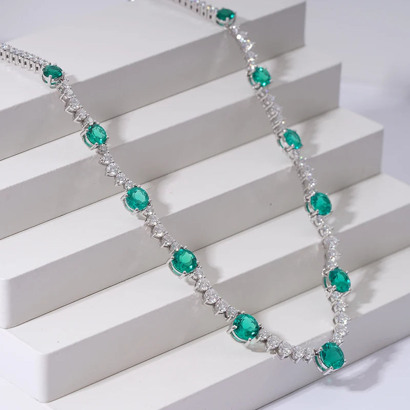 Gemfiori Starsgem 14K Gold Necklace Colombian Emerald Royal Blue Sapphire Paraiba Color Gemstone DFE Apatite Inlay Fine Jewelry for Women