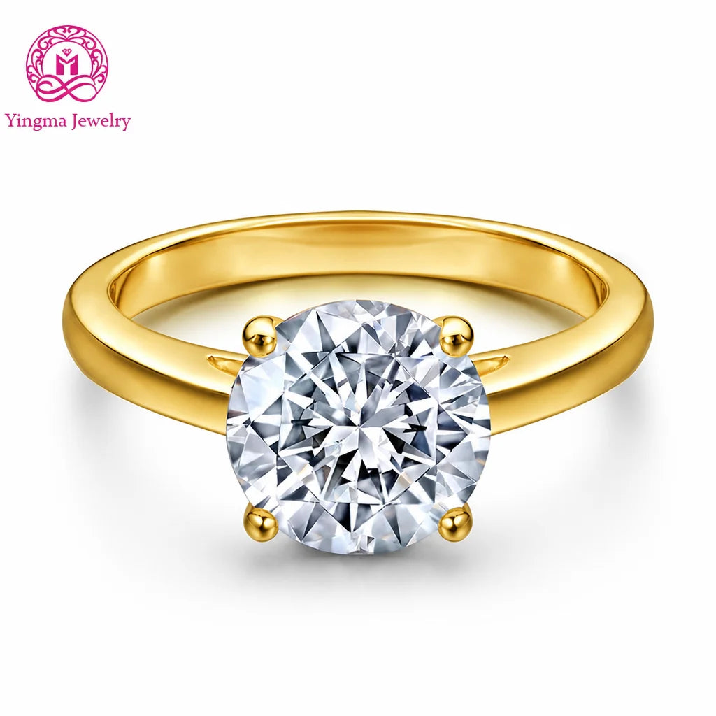Gioiellieri Minimalist Round Brilliant Cut Lab Grown Ring 2ct D VVS1 Tapered Plain Band 9K 10K 14K 18K Gold Women Premium Fine Jewelry