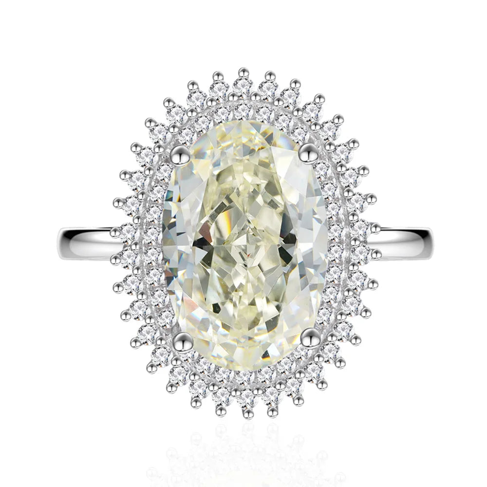 MuShan Jewelry Factory 6.5 Carat Parsipa Green Ice Flower Cutting Ring 925 Sterling Silver Oval 8 * 12mm High Carbon Diamond
