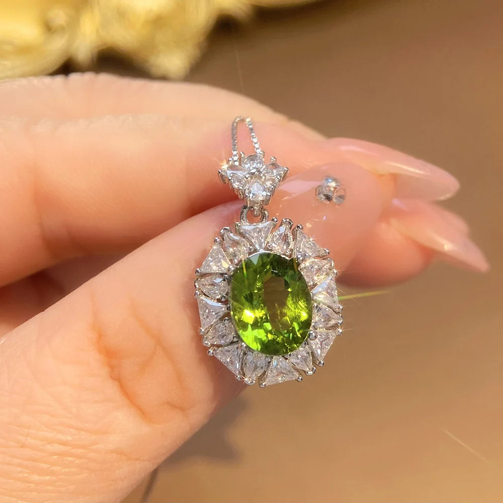 Gioiellieri High Quality Rhodium Plated S925 Silver Luxury Amulet Necklace Natural Heart Cut Peridot Women Yashiman Brand Third Party