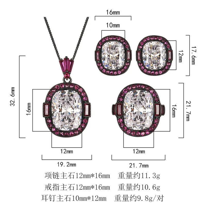 REDheart Women's Trendy Flower Shape Brass Zircon and Copper Inlaid Gold Plated Pendant Necklace Set with Movable Ring