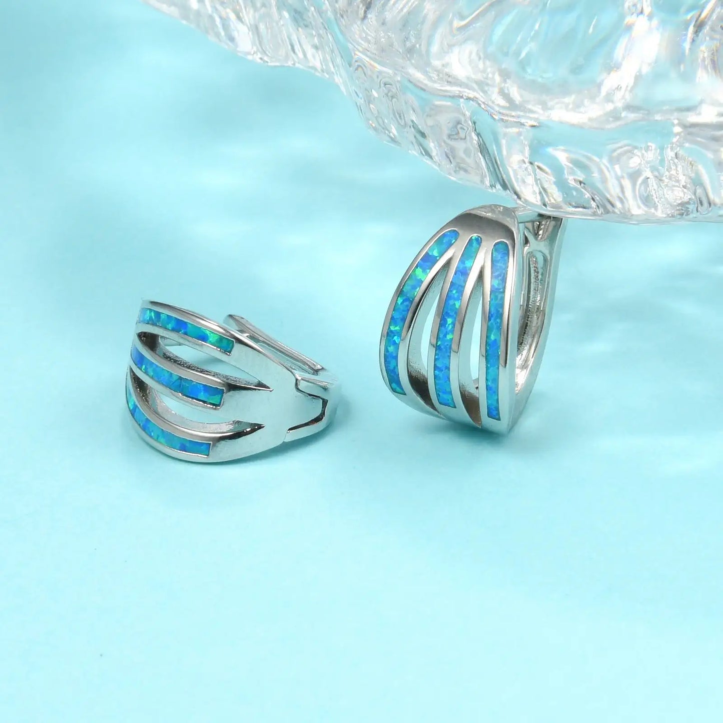 Cross Stud Earrings - Blue Opal Inlaid Silver Plated Religious Jewelry for Women Wholesale