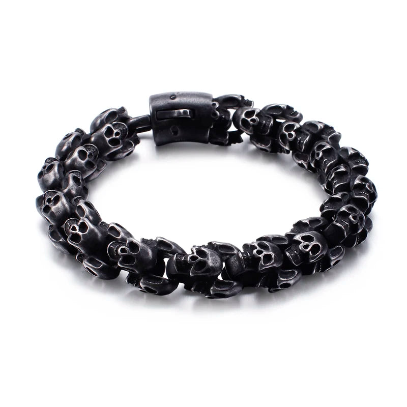 VIKING Mens Punk Big Skeleton Bracelet – Oxidized Black Stainless Steel
