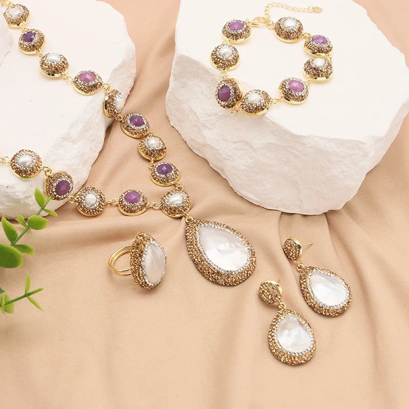 XOTICA Natural Baroque Pearl 18K Gold Plated Women's Gift Jewelry Necklace Bracelet Earrings Fashion Designer Jewelry Set