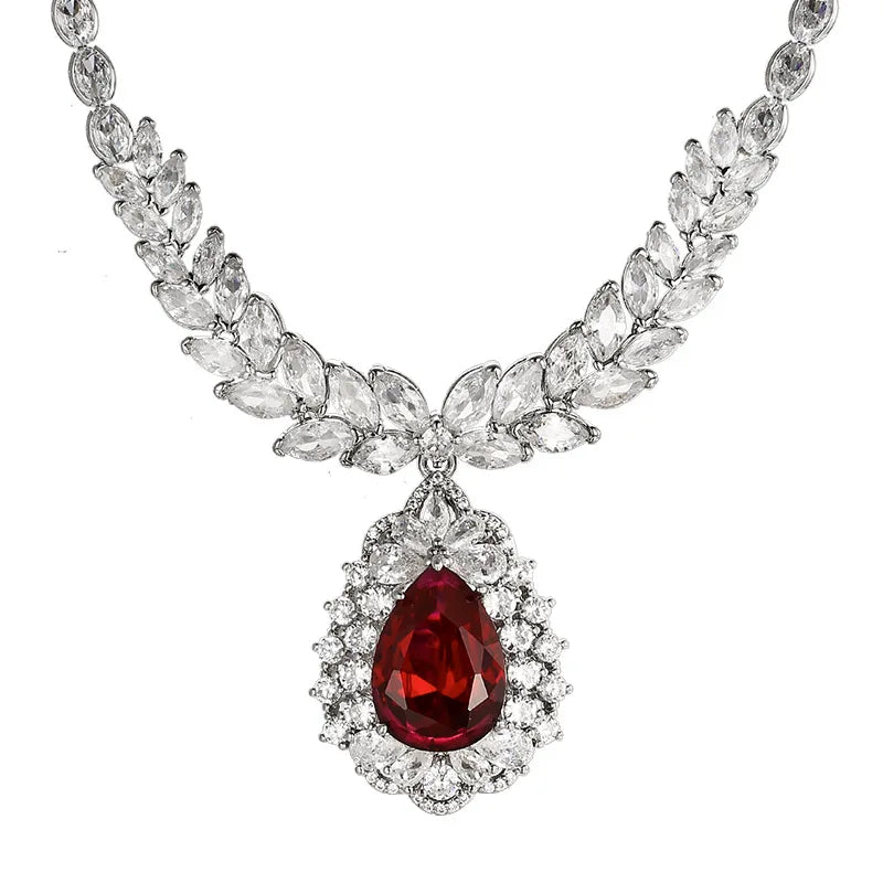REDheart Fashion Copper Inlaid Zircon Gold-Plated Flower Shape Large Chain Simulation Corundum Advanced Wedding Banquet Drop