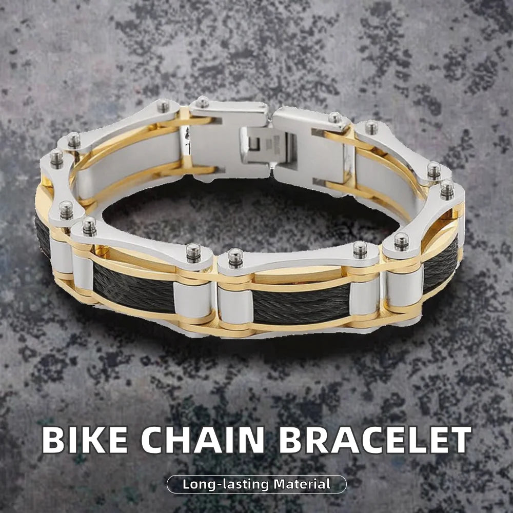 Rock Personality 316L Stainless Steel Bicycle Chain Bracelet Waterproof Sweatproof No Fade Chain Bracelet Fashion Chain Link