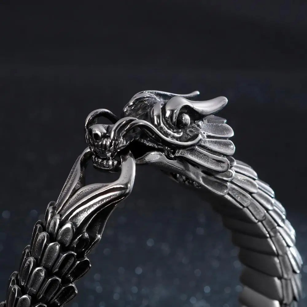 KALEN Dragon Shape Stainless Steel Charm Bracelets Silver Jewelry for Men