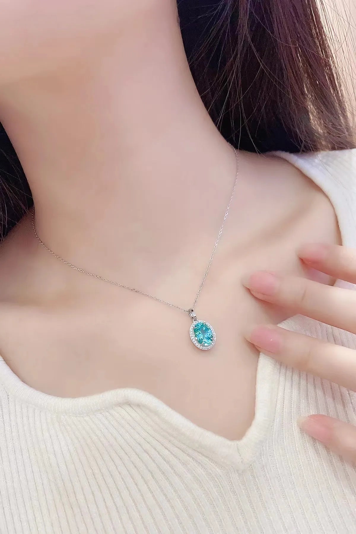 Gemfiori 925 Sterling Silver Fine Jewelry Link Chain Lab Grown Emerald Synthetic Diamond Gemstones Charm Necklace Wedding Gift Occasions