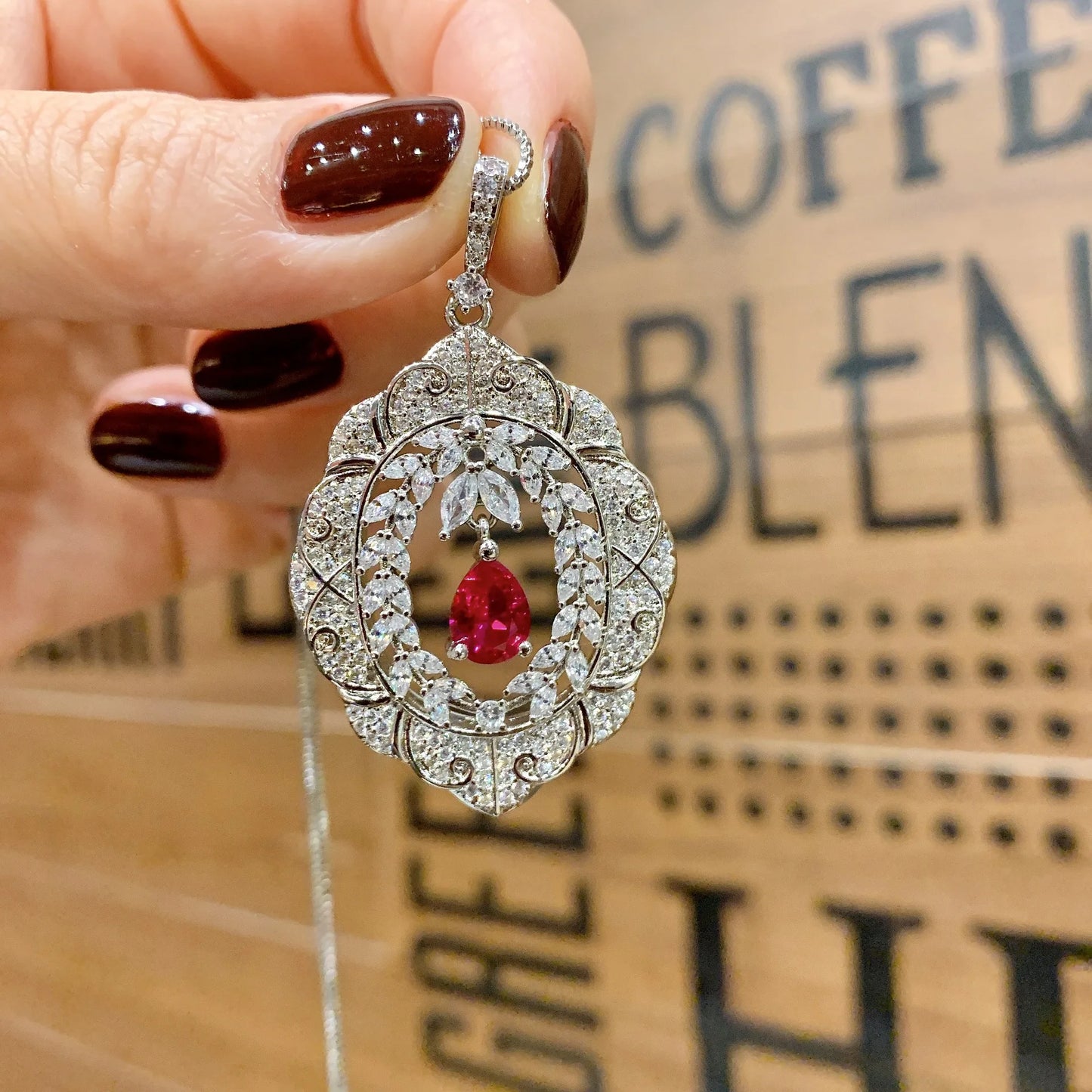 Fashion Red Cubic Zirconia Vintage Micro Pave Diamond Necklace Earrings Set Eco-friendly Copper Red Zircon Jewelry Sets