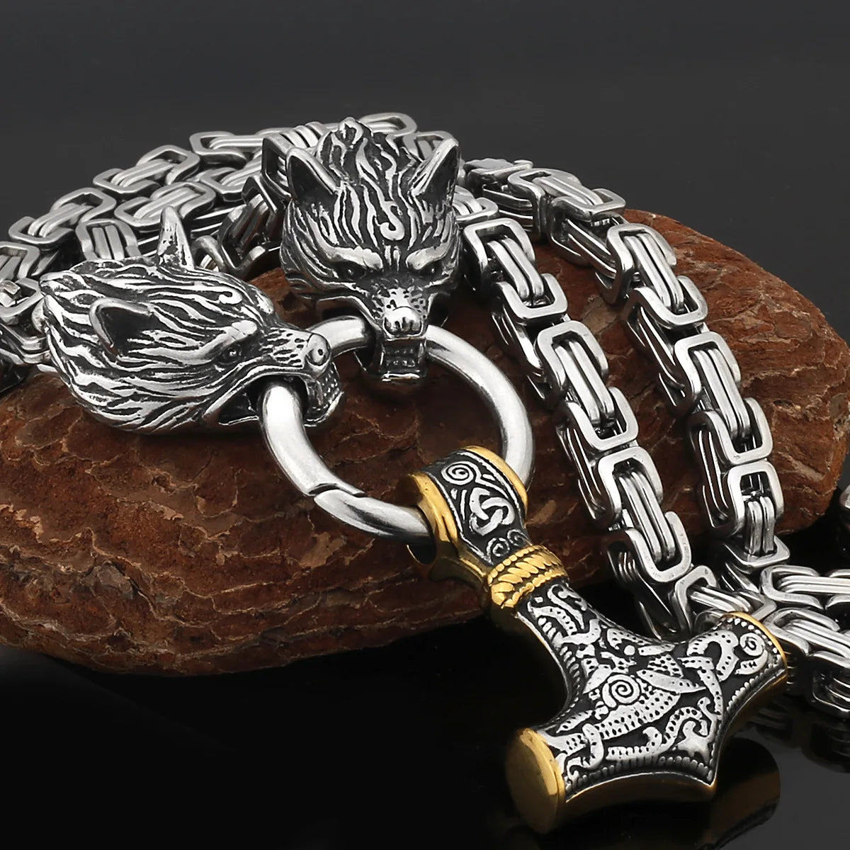 Wholesale Men's Stainless Steel Punk Pendant Necklace Gold Plated Thor Hammer Mjolnir for Mens Jewelry