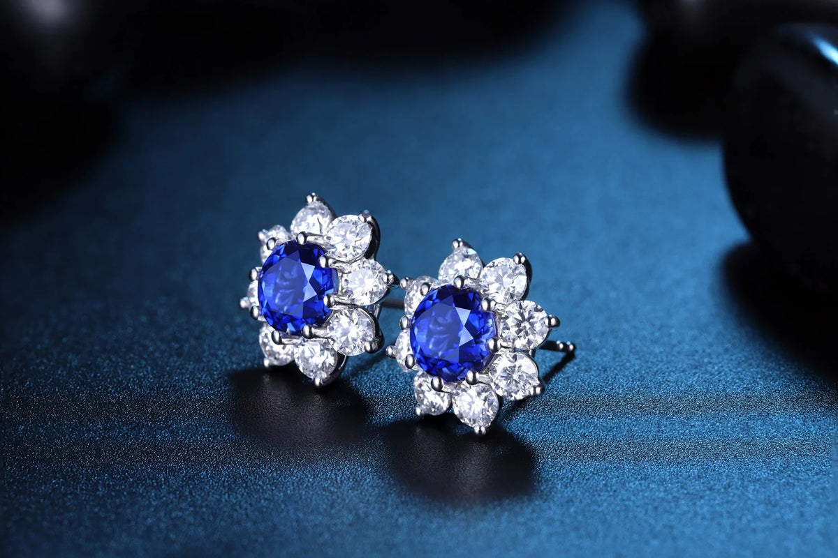 Gemfiori Anster High Quality S925 Lab Grown Sapphire Earring Stud Dainty Gemstone Stud Earrings for Women Daily Wear Gift