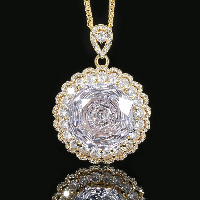 Gemfiori Luxurious Sparkling Rose Pendant Ring Set Fashionable and Elegant Zircon Bride Engagement Jewelry Party
