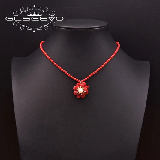 Coral Flowers Pendant Necklace Natural Pearl Necklace for Women Vintage  Fashion Party Jewelry Christmas Gifts