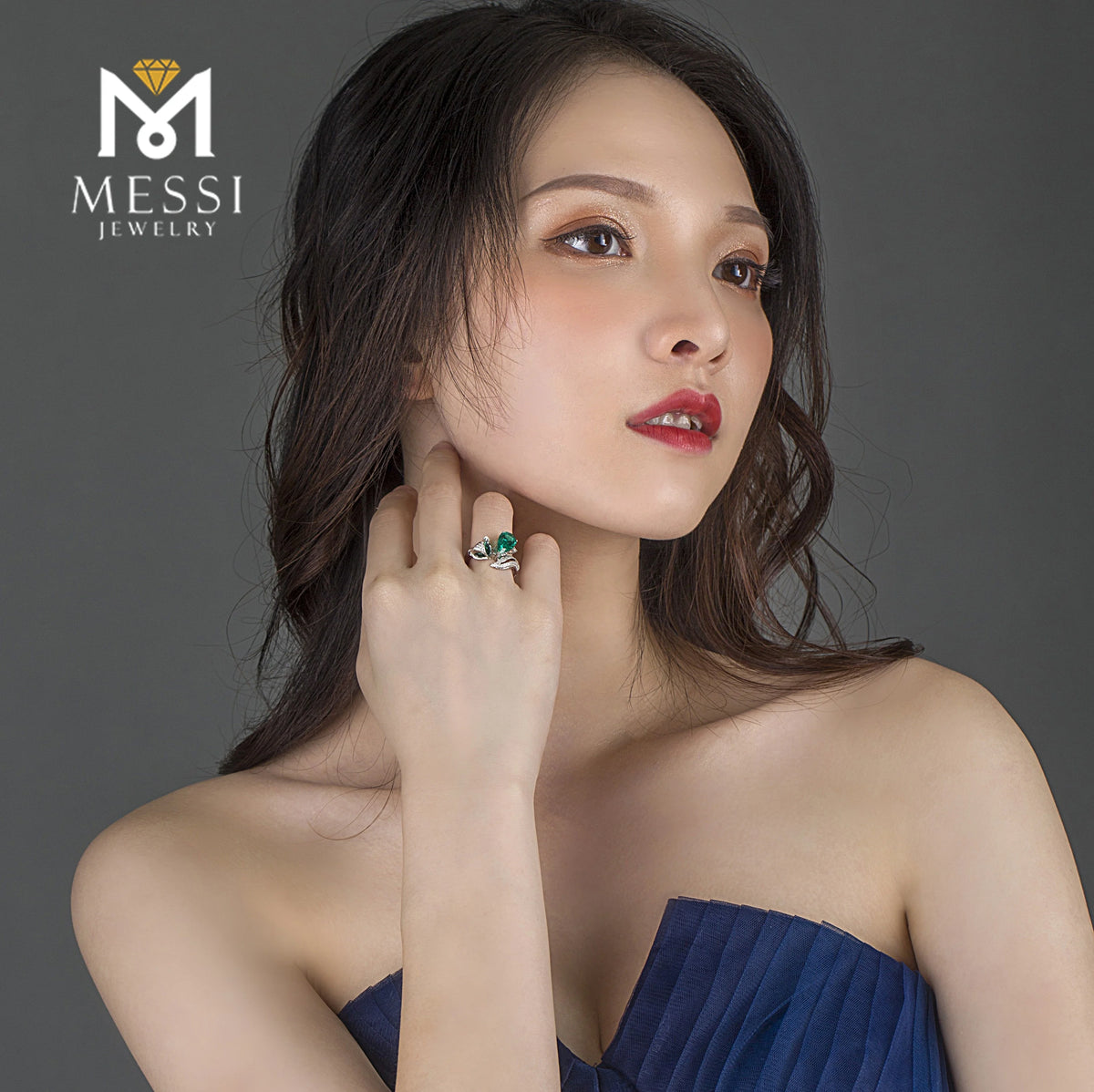 Gemfiori Messi Jewelry MSR-079 Emerald Ring fox Animal Shape Sexy Lady Jewelry 14k 18k White Gold Jewelry Emerald Ring