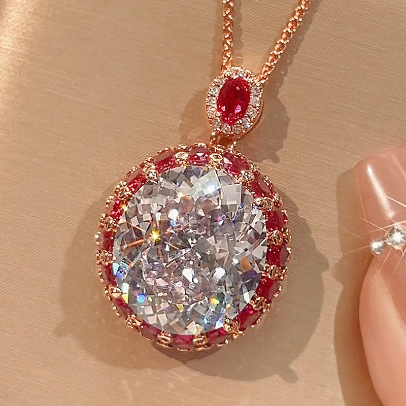REDheart Copper Inlaid Zircon Gold-Plated Trendy Oval Zircon Ring Bird's Nest Ce Para Green Necklace Wedding & Party Jewelry Set