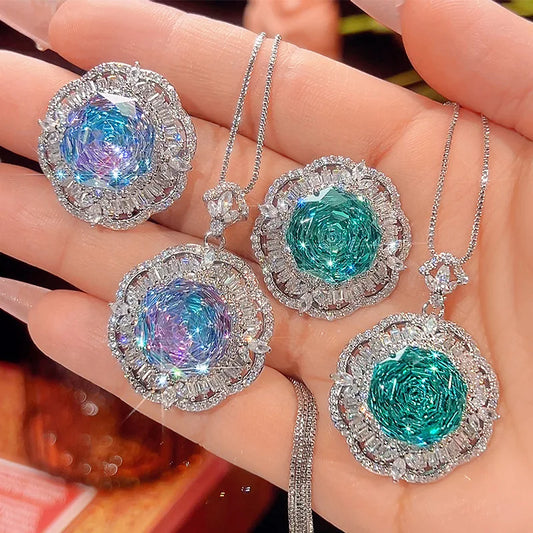 Gemfiori 2025 New Jewelry Brass Gold Plated Color Rose Zircon Fashion Style Set Women's Festival Gift