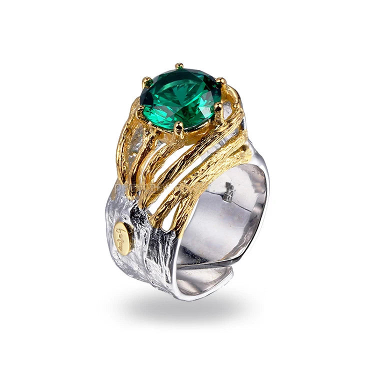 18K Gold Plated 925 Sterling Silver Gemstone Ring for Women