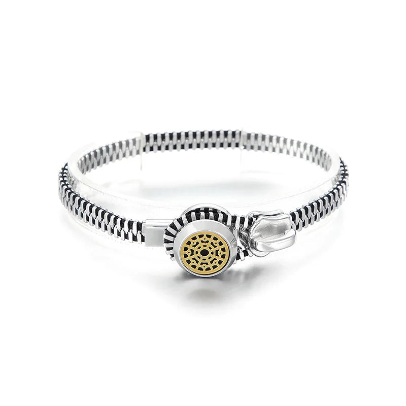 REBEL Unisex Creative Gold/Silver Stainless Steel&Jade Thread Zipper Bracelet