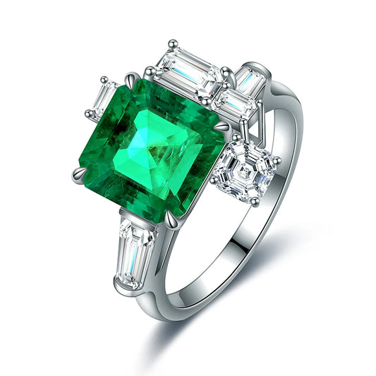 Gemfiori Customized Luxury Solid Gold Ring 18K 14K 9K White Gold Geometrical Rings Lab Grown Emerald Engagement Ring Wedding Jewelry