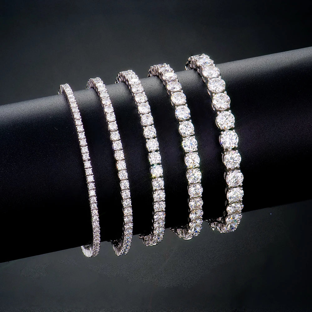 ArtistA 925 Sterling Silver GRA VVS. Iced Out 2-6mm Mossanite Diamond Tennis Bracelet Hiphop Trendy Jewelry for Men and Women Gift