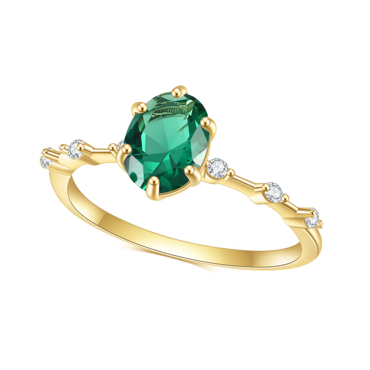 ArtistA Abiding New Arrival Delicate 925 Sterling Silver Gold Plated Oval Cut Nano Colombian Green Emerald Gemstone Ring for Women