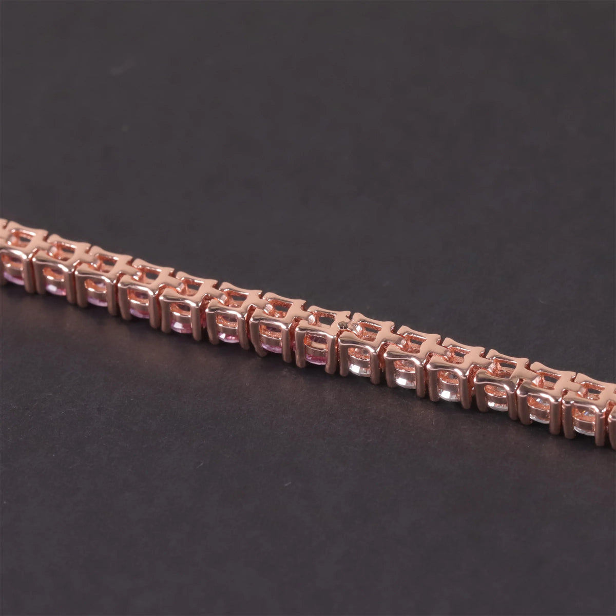 Gemfiori Gradient Pink Tennis Bracelet 925 Silver Pink Lab Grown Sapphire & White Moissanite Silver Rose Gold Plated Tennis Bracelet