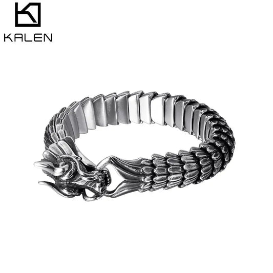 KALEN Dragon Shape Stainless Steel Charm Bracelets Silver Jewelry for Men