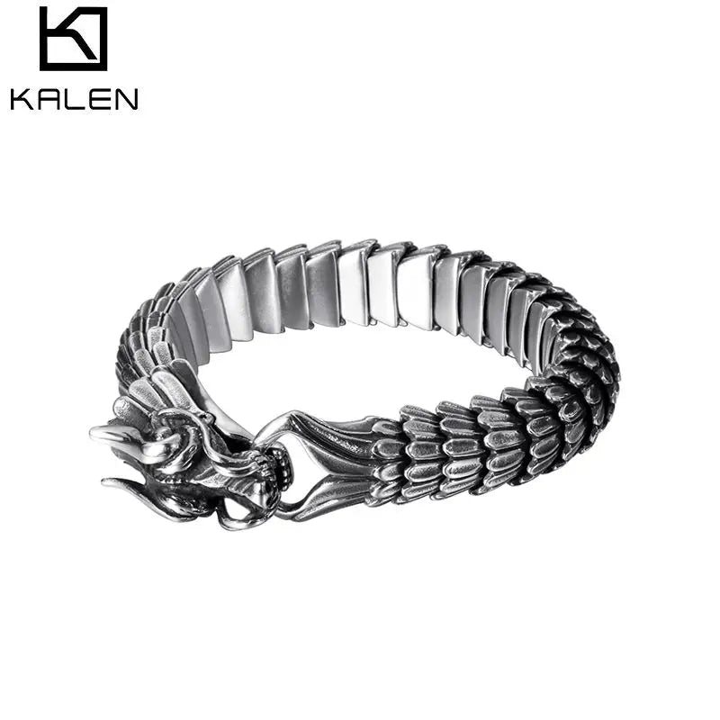 KALEN Dragon Shape Stainless Steel Charm Bracelets Silver Jewelry for Men