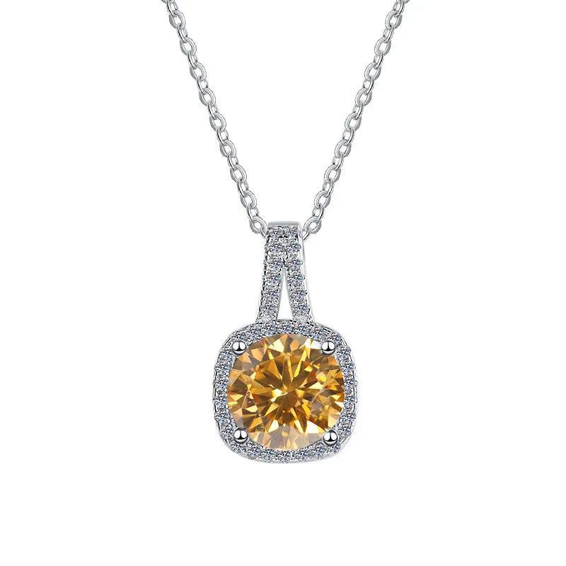 925 Sterling Silver 18K Gold Plated Luxury Pendant with Prong Set Loose Moissanite 1-2 CT Brilliant Cut Women's Wedding Gift