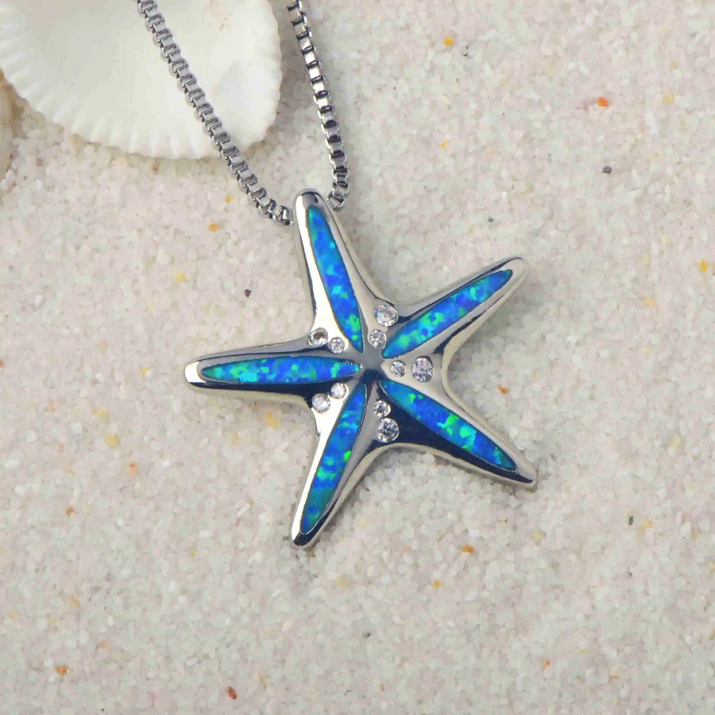TikTok Viral Starfish Opal Necklace | Blue Coastal Jewelry - Ins Trendy Bulk Supply