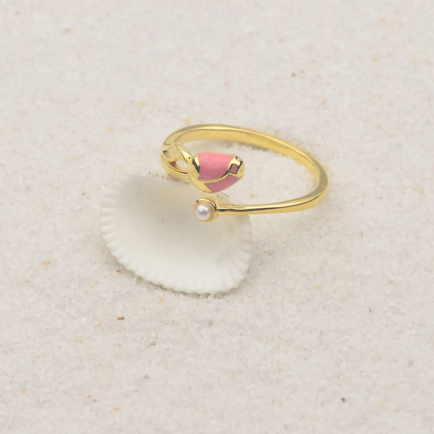 Hawaiian Tulip Coral Brass Modern Bohemian Design Women's Party Ring