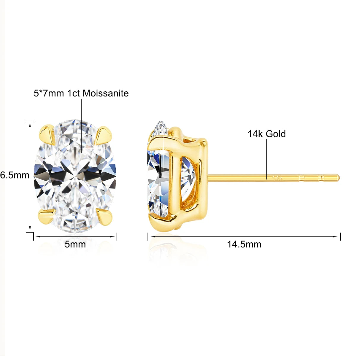 Gioiellieri Fine Jewelry Trends Genuine 14K Gold Hollow 0.5ct 1ct 2ct Oval Cut Moissanite Diamond Women Luxury 4 Claws Stud Earrings