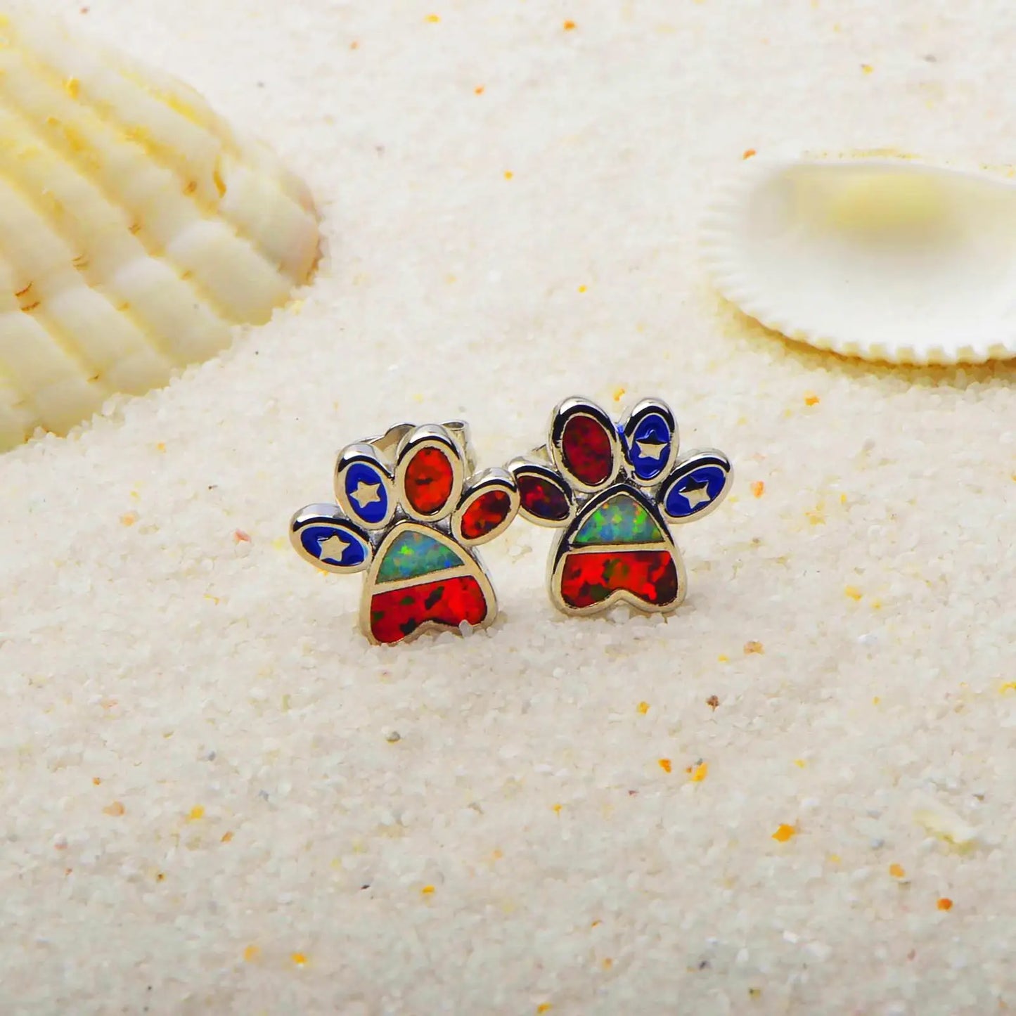Layered Teardrop Opal Dog PAWS Earrings - Iridescent Opal Double-Drop Design | Elegant Daily Jewelry Bulk Gifts