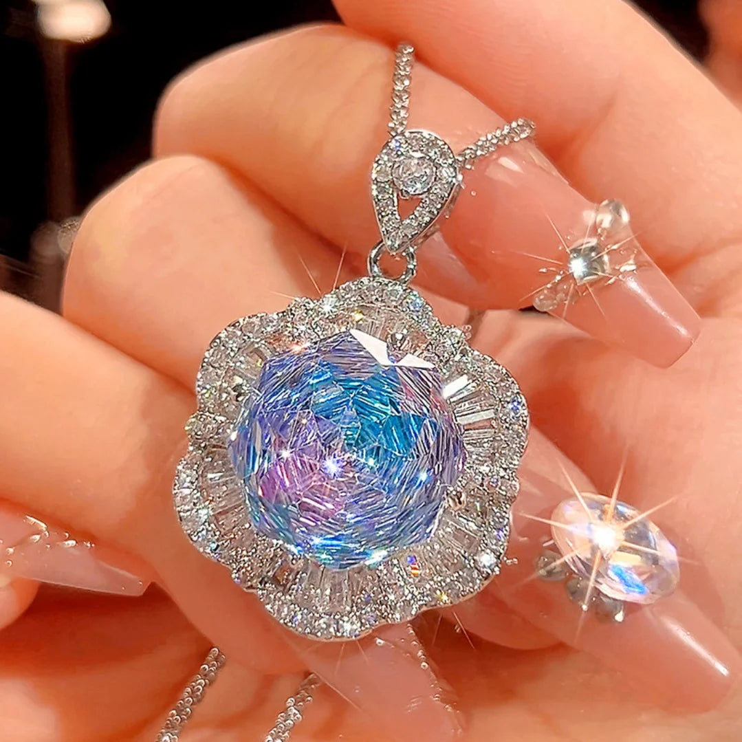 S&S Pink & Blue Gradient Zircon Floral Jewellery Set – Collection