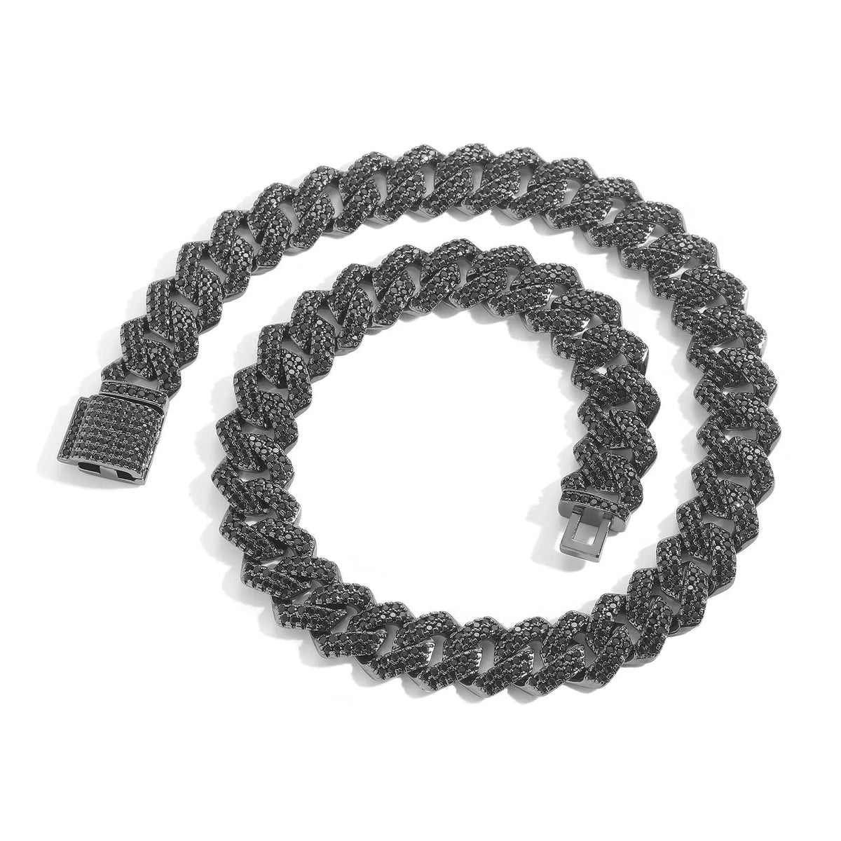 10mm-20mm Iced Out Black CZ Prong Cuban Link Chain Black Gun Plated Brass Rhombus Necklace Hip Hop Jewelry for Men