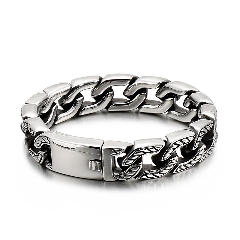 KALEN Steam Punk Stainless Steel Curb Chain Bracelet Skull Skeleton Bracelet for Man