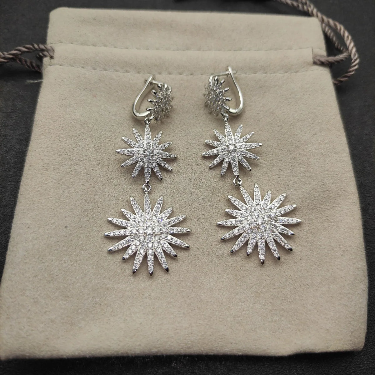 DY High-Quality Silver-Plated Sunflower Earrings with Diamonds. Gold-Plated Sunflower Earrings. Wholesale Jewelry.