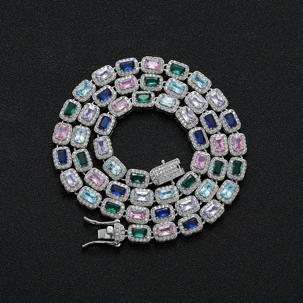 Hip-Hop Rap Big Gem Bracelet Fashion 5A Zircon Iced Out Real Gold Plated Necklace Chain Colorful Jewelry