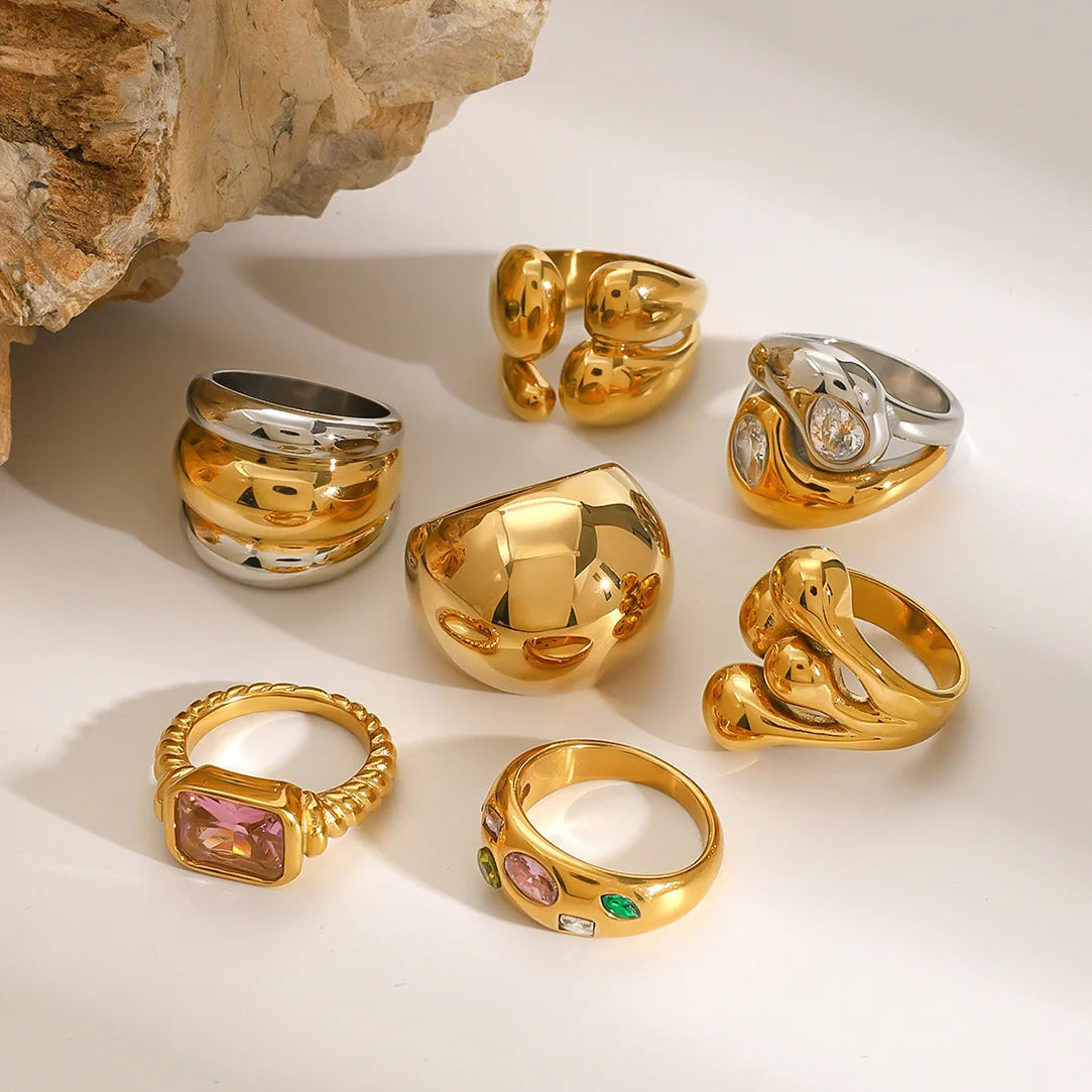 S&S Zircon Geometric Statement Ring | 18K Gold Plated | S&S