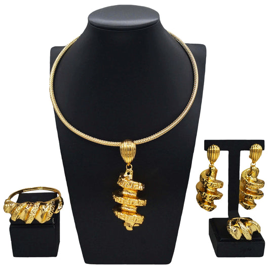 Zhuerrui Simple Atmospheric Women's Jewelry Set Hollow Brass Exquisite Senior Nigeria Brazil Wedding 4-piece Gift BoxHK08322