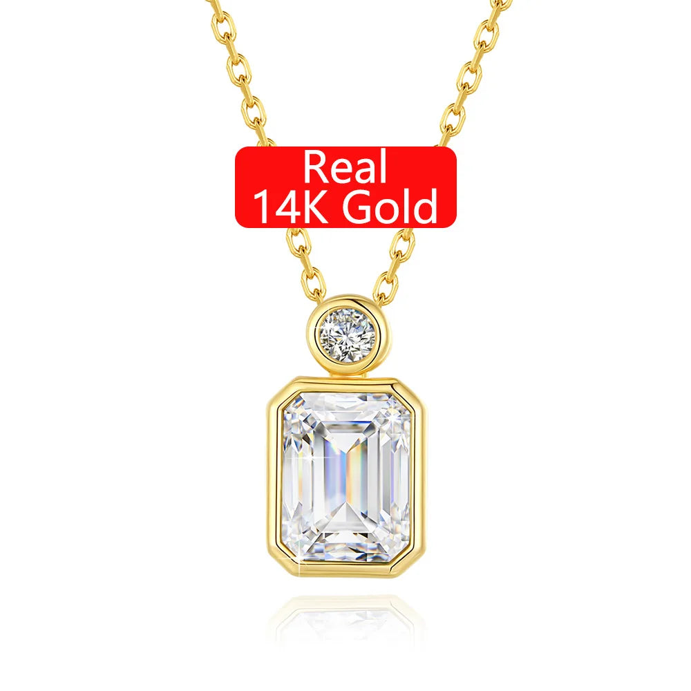 Gioiellieri 14K Gold Hollow Jewelry Pendant 2 Carat 3 Carat 4 Carat Emerald Cut White Moissanite Diamond Gold Pendant Necklace Woman